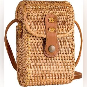 Anthropologie Bali Cellphone Rattan Handwoven Crossbody